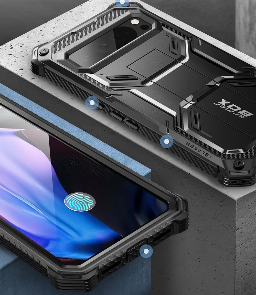 Etui pancerne z osłoną na ekran, z wbudowaną podstawką i kaburą z klipsem Supcase i-Blason Armorbox do Pixel 9 / 9 Pro, czarne